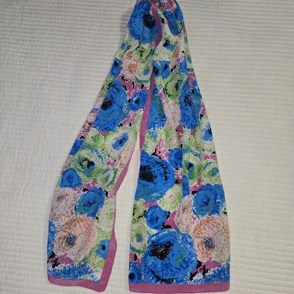 Vintage Honey Floral Patterned Scarf with Pink Border - Picture 2 of 5